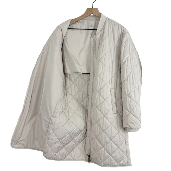 Massimo Dutti Longline Quilted Jacket Cream Sz S - Picture 9 of 14